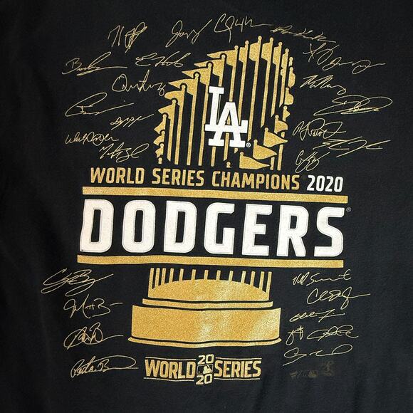 LA Dodgers 2020 World Series Champs Fanatics Tee Black Gold Signatures Large - Picture 2 of 6